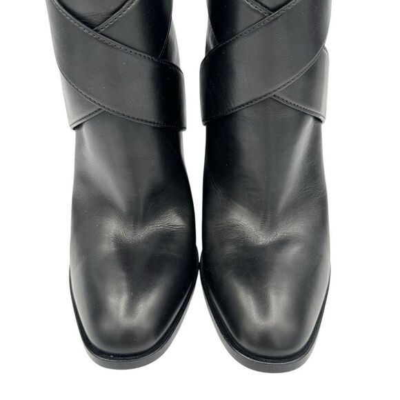 NEW Saint Laurent Knee High Leather Heeled Boots Criss Cross Black Size 9.5 - Picture 6 of 11